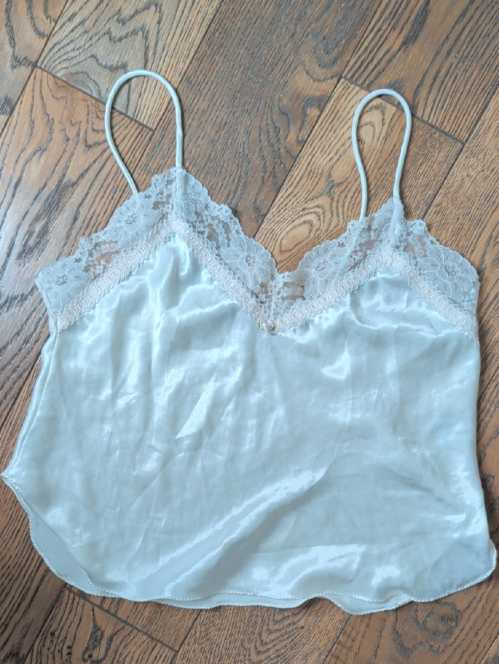 VINTAGE Lace-Trim Satin Cami in White